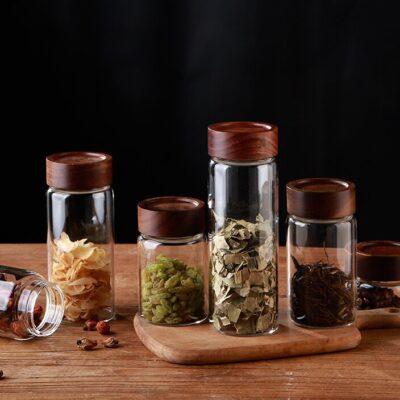 RX028 Premium Borosilicate Glass Storage Jar with Acacia Wood Screw Lid