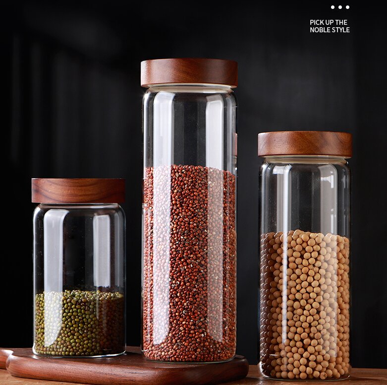 RX028 Premium Borosilicate Glass Storage Jar with Acacia Wood Screw Lid