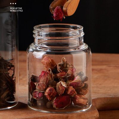 RX028 Premium Borosilicate Glass Storage Jar with Acacia Wood Screw Lid