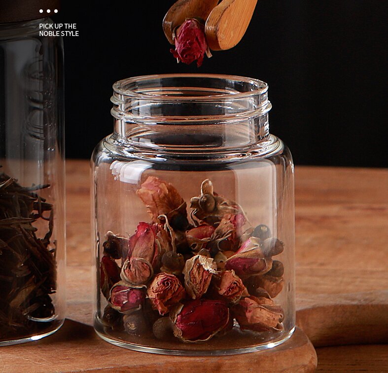 RX028 Premium Borosilicate Glass Storage Jar with Acacia Wood Screw Lid