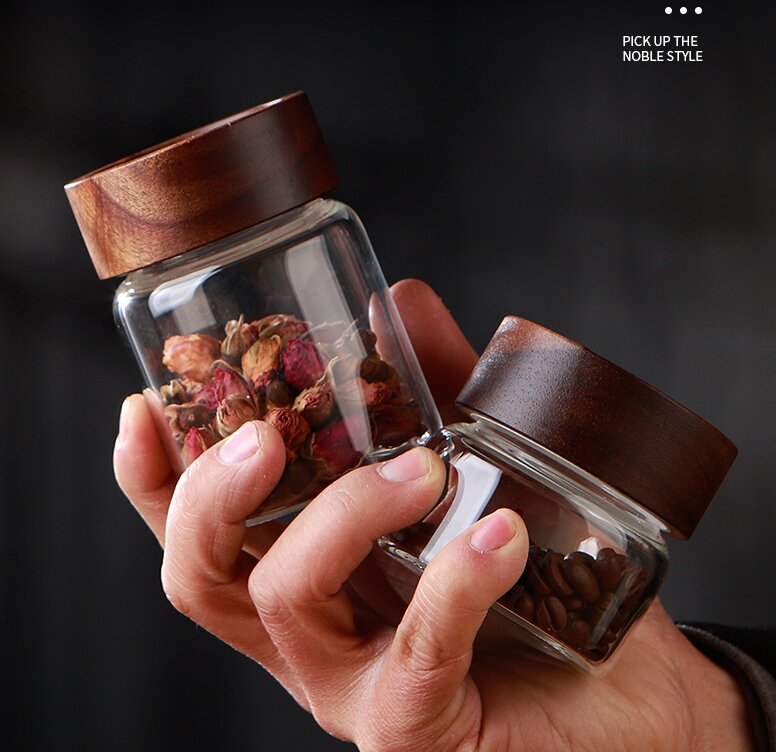 RX028 Premium Borosilicate Glass Storage Jar with Acacia Wood Screw Lid