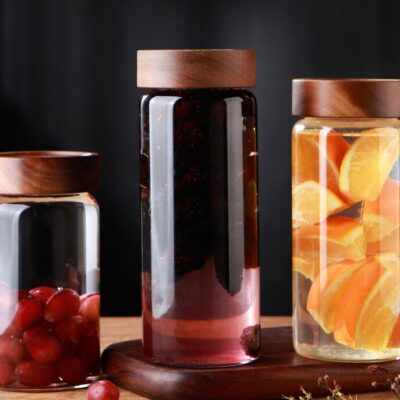 RX028 Premium Borosilicate Glass Storage Jar with Acacia Wood Screw Lid