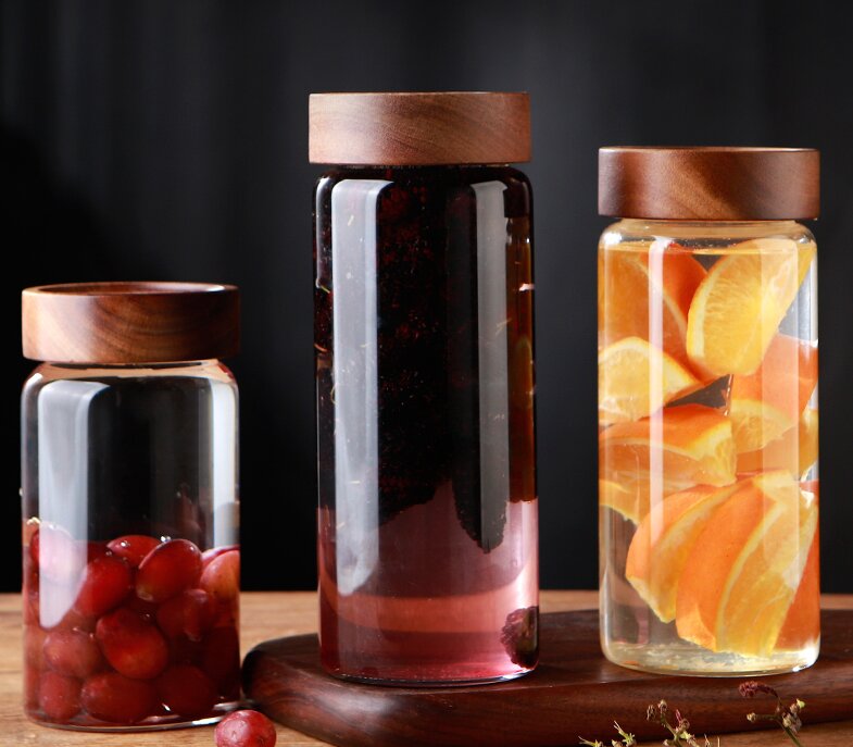 RX028 Premium Borosilicate Glass Storage Jar with Acacia Wood Screw Lid