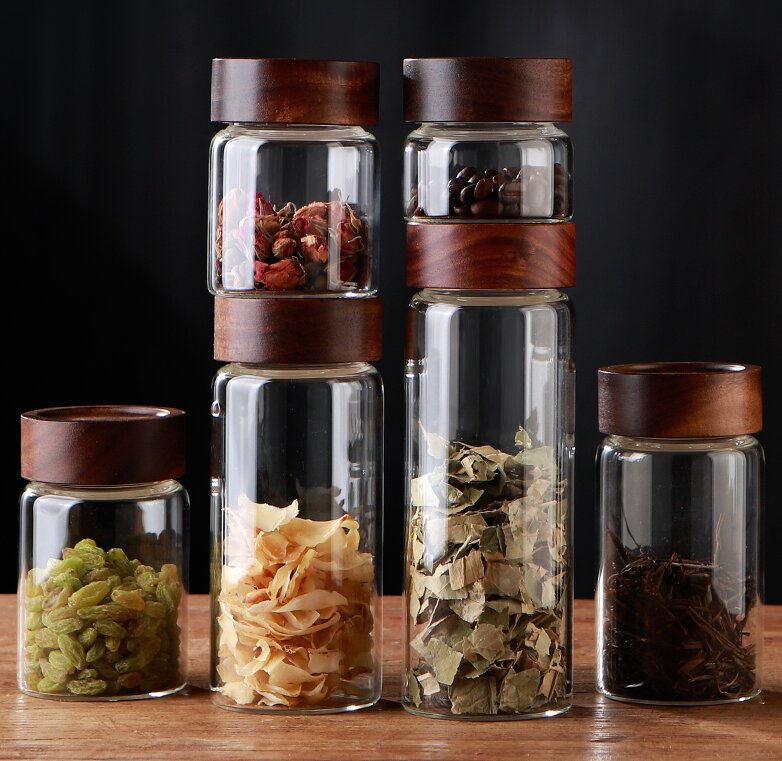 RX028 Premium Borosilicate Glass Storage Jar with Acacia Wood Screw Lid