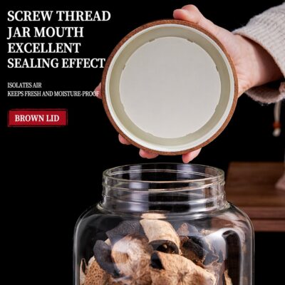 RX029 Large Capacity Borosilicate Glass Storage Jar - 130mm Wide Mouth with Acacia Wood Lid