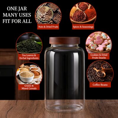 RX029 Large Capacity Borosilicate Glass Storage Jar - 130mm Wide Mouth with Acacia Wood Lid