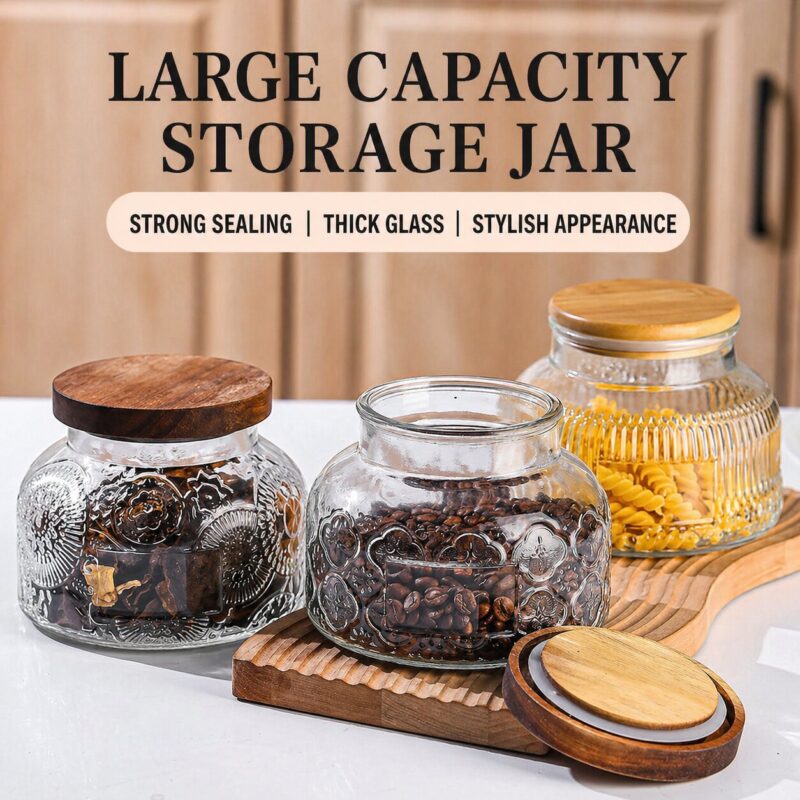 RX032 Vintage Embossed "Big Belly" Glass Storage Jar - Multiple Patterns & Lid Styles