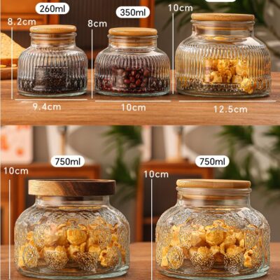 RX032 Vintage Embossed "Big Belly" Glass Storage Jar - Multiple Patterns & Lid Styles