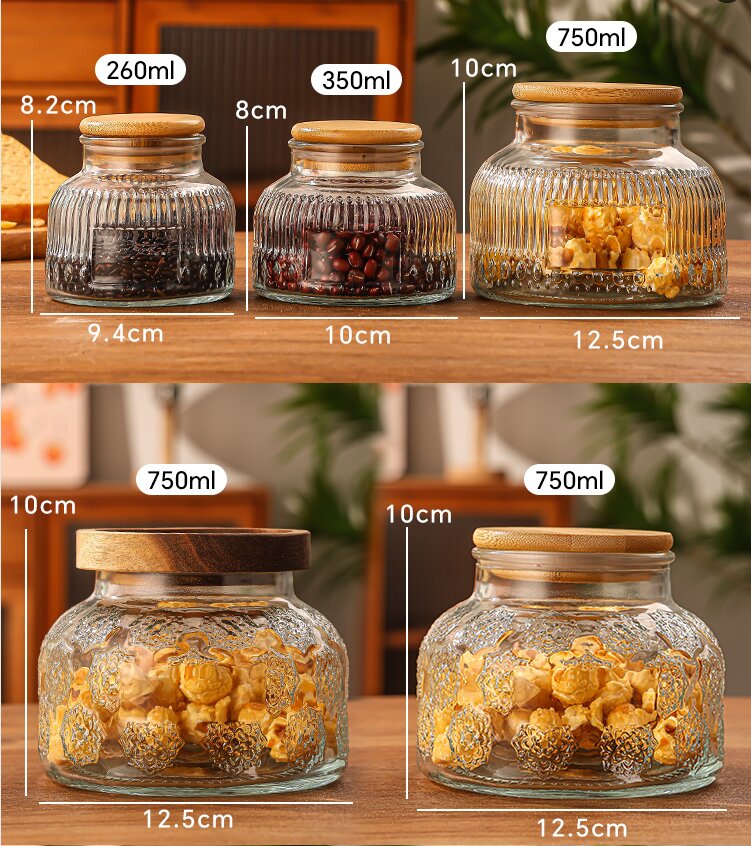 RX032 Vintage Embossed "Big Belly" Glass Storage Jar - Multiple Patterns & Lid Styles