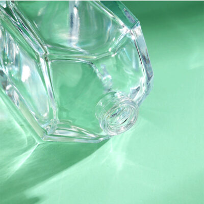 RX018-XB217 Geometric Polygon Glass Perfume Bottle - Clear Faceted Series