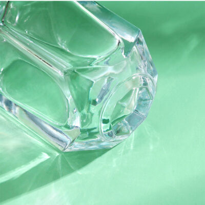 RX018-XB217 Geometric Polygon Glass Perfume Bottle - Clear Faceted Series