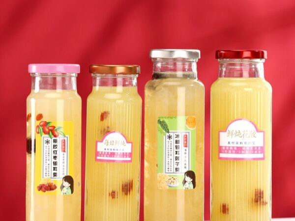 RX026 transparent fluted glass jars for birds nest and white fungus soup with colorful tin lids and leak-proof seals