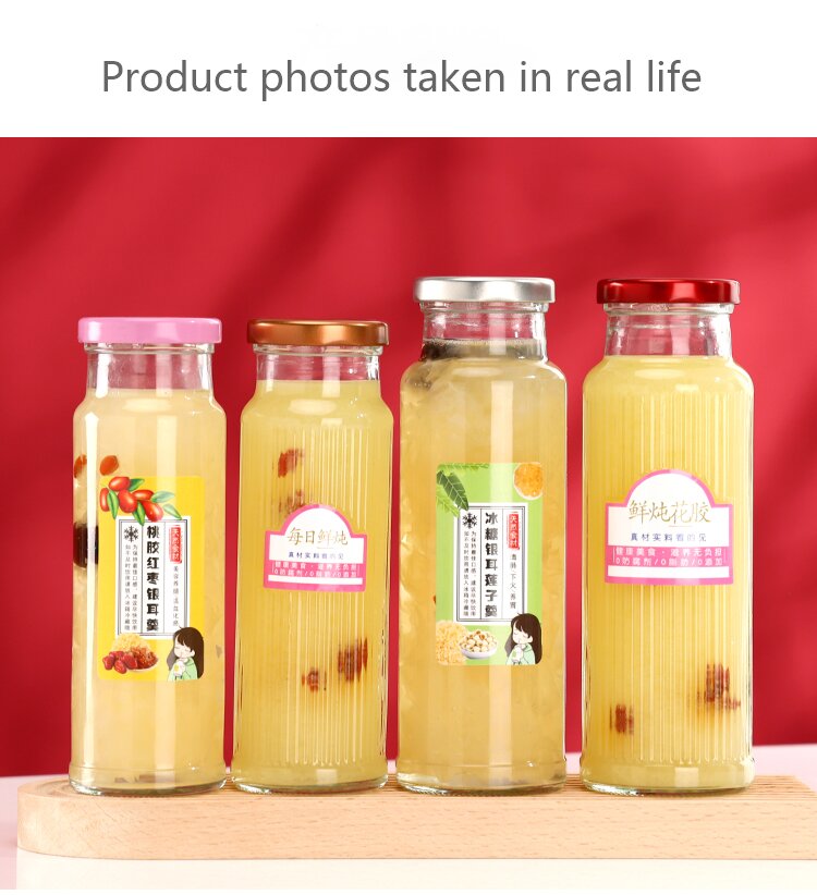 RX026 transparent fluted glass jars for birds nest and white fungus soup with colorful tin lids and leak-proof seals