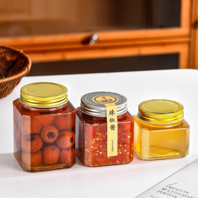 RX035 Octagonal Airtight Glass Jar with Multi-color Tinplate Lids