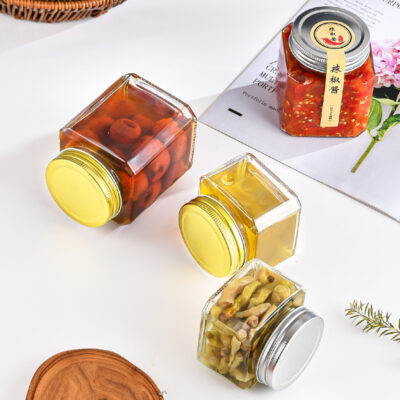 RX035 Octagonal Airtight Glass Jar with Multi-color Tinplate Lids