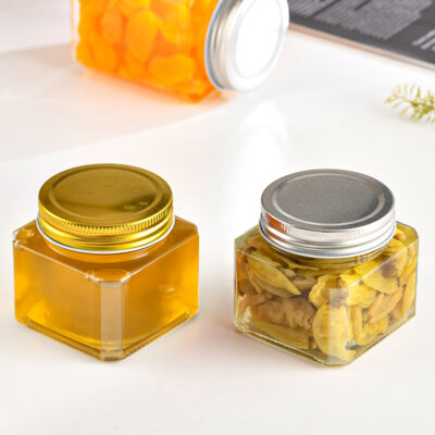 RX035 Octagonal Airtight Glass Jar with Multi-color Tinplate Lids