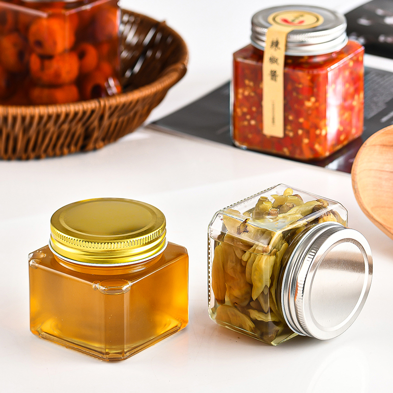 RX035 Octagonal Airtight Glass Jar with Multi-color Tinplate Lids