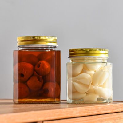 RX035 Octagonal Airtight Glass Jar with Multi-color Tinplate Lids