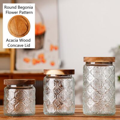 RX036 Vintage Relief Glass Storage Jar - Square & Round Shapes with Wood Lid