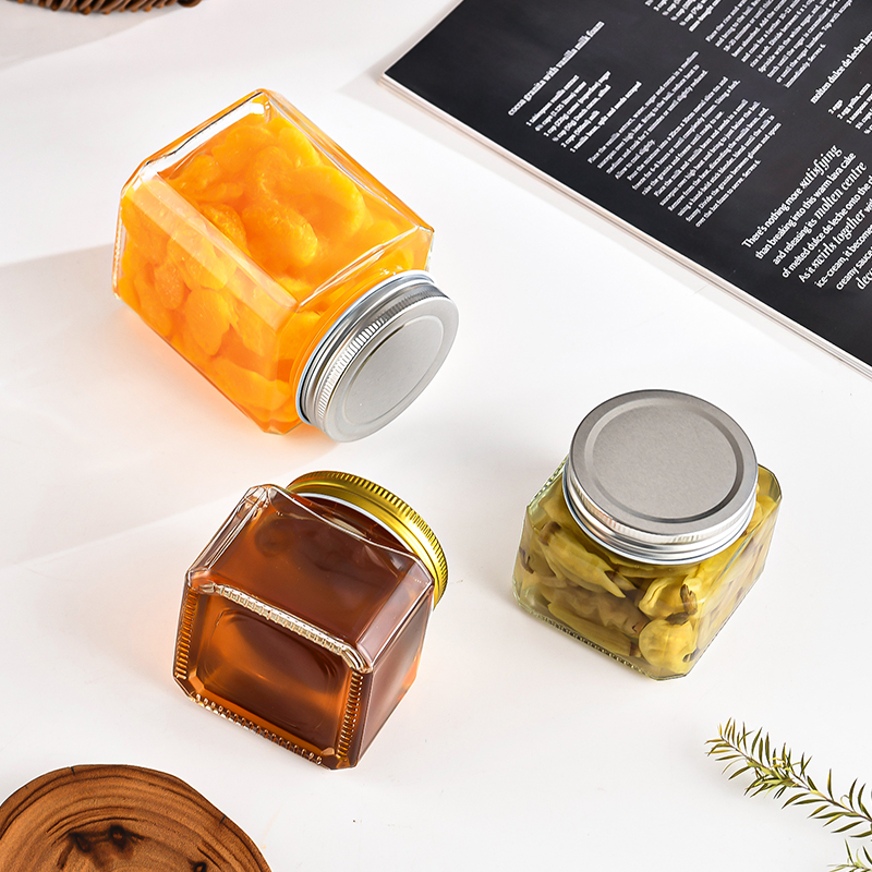 RX035 Octagonal Airtight Glass Jar with Multi-color Tinplate Lids