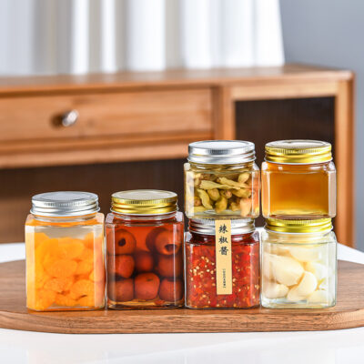 RX035 Octagonal Airtight Glass Jar with Multi-color Tinplate Lids