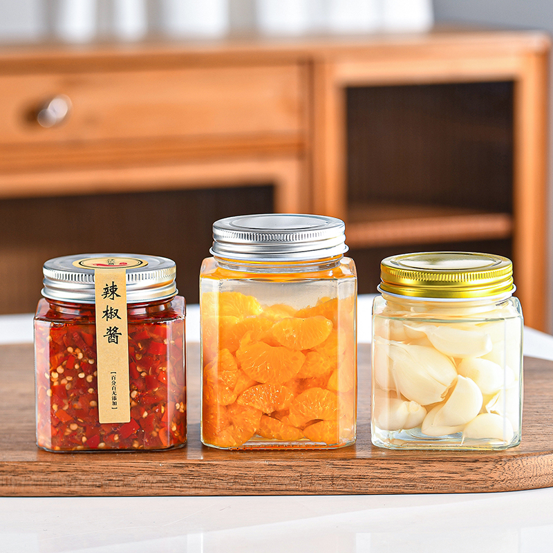 RX035 Octagonal Airtight Glass Jar with Multi-color Tinplate Lids