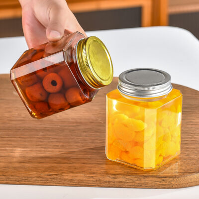 RX035 Octagonal Airtight Glass Jar with Multi-color Tinplate Lids