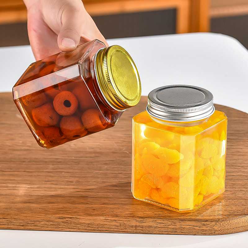 RX035 Octagonal Airtight Glass Jar with Multi-color Tinplate Lids