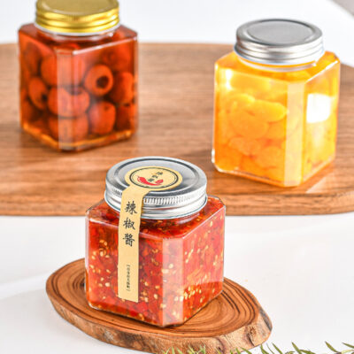 RX035 Octagonal Airtight Glass Jar with Multi-color Tinplate Lids