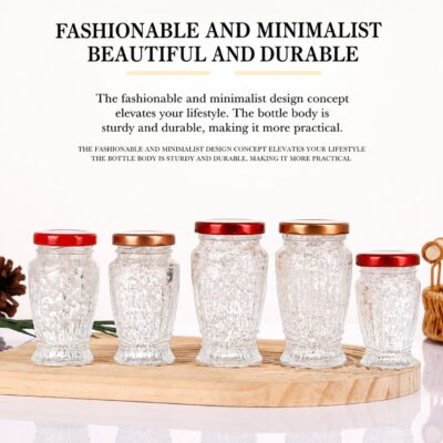 RX033 small clear fluted glass jars for bird's nest and honey with colorful airtight tin lids