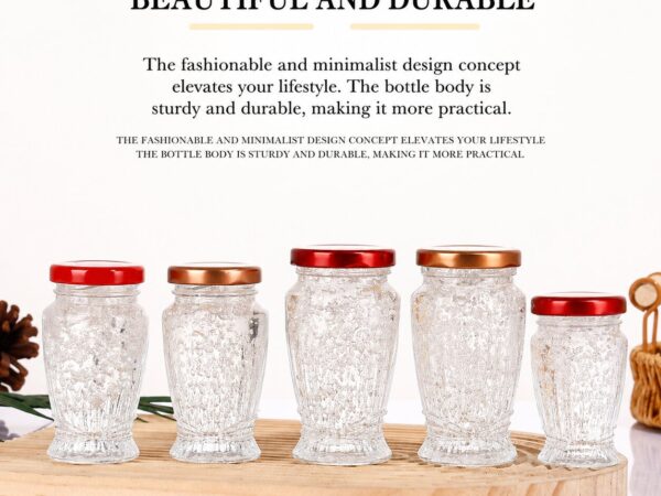 RX033 small clear fluted glass jars for bird's nest and honey with colorful airtight tin lids