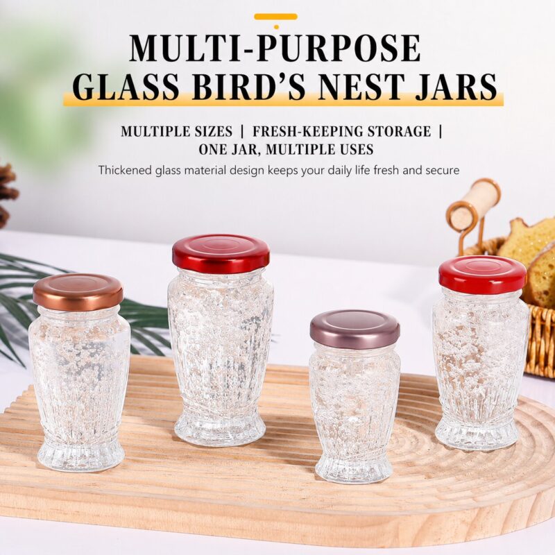 RX033 Elegant Fluted Bird's Nest Glass Bottle with Multi-color Metal Lid