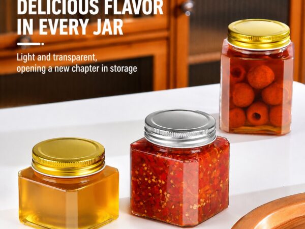 RX035 clear octagonal glass storage jars for bird's nest and honey with leak-proof metal lids