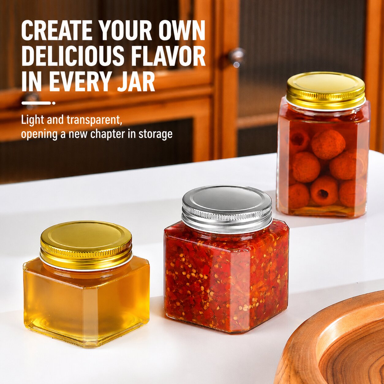 RX035 clear octagonal glass storage jars for bird's nest and honey with leak-proof metal lids