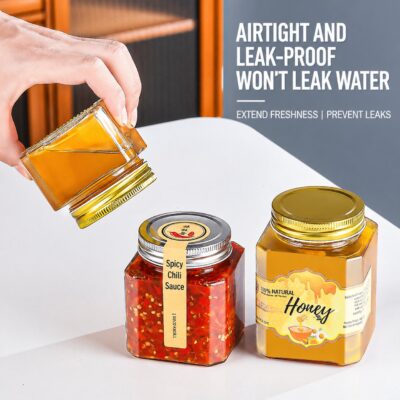 RX035 Octagonal Airtight Glass Jar with Multi-color Tinplate Lids