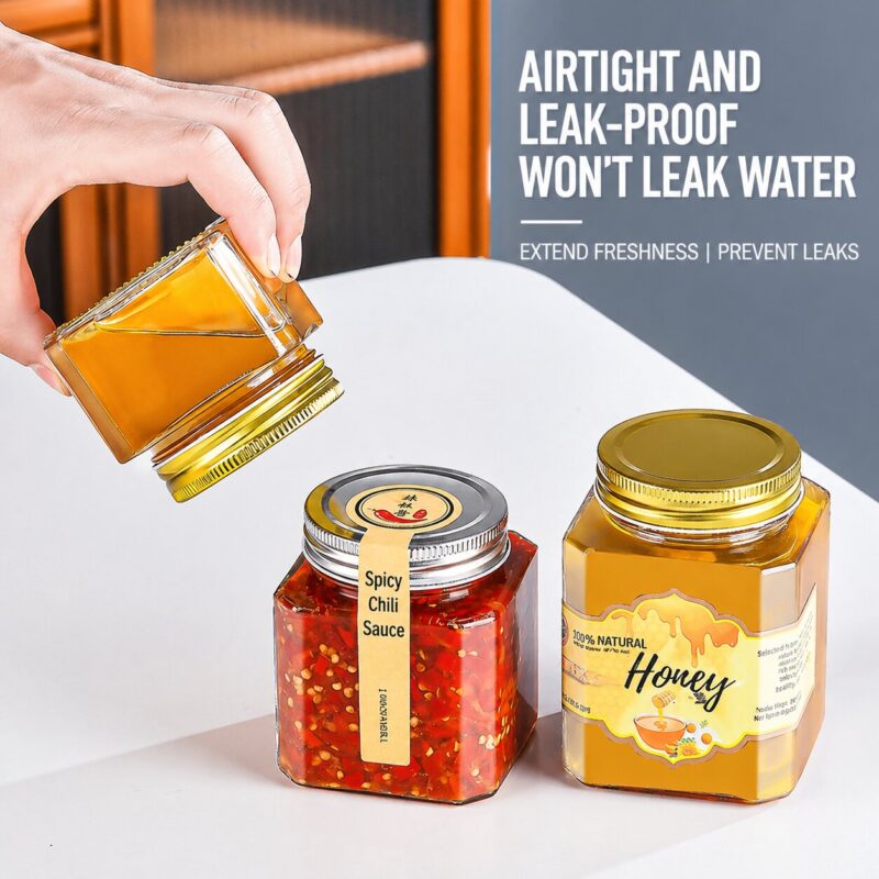 RX035 Octagonal Airtight Glass Jar with Multi-color Tinplate Lids